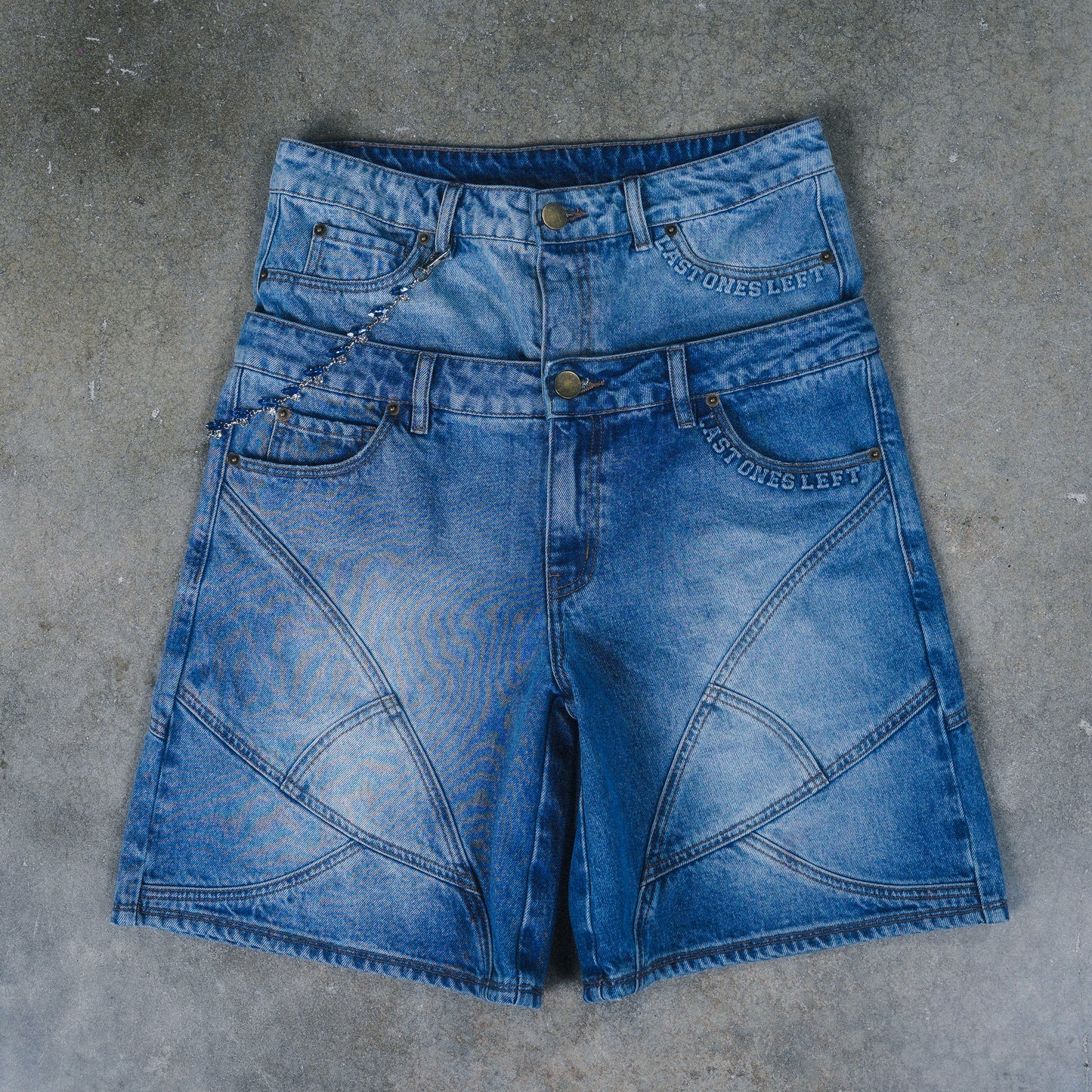 Double Waistband Denim Shorts