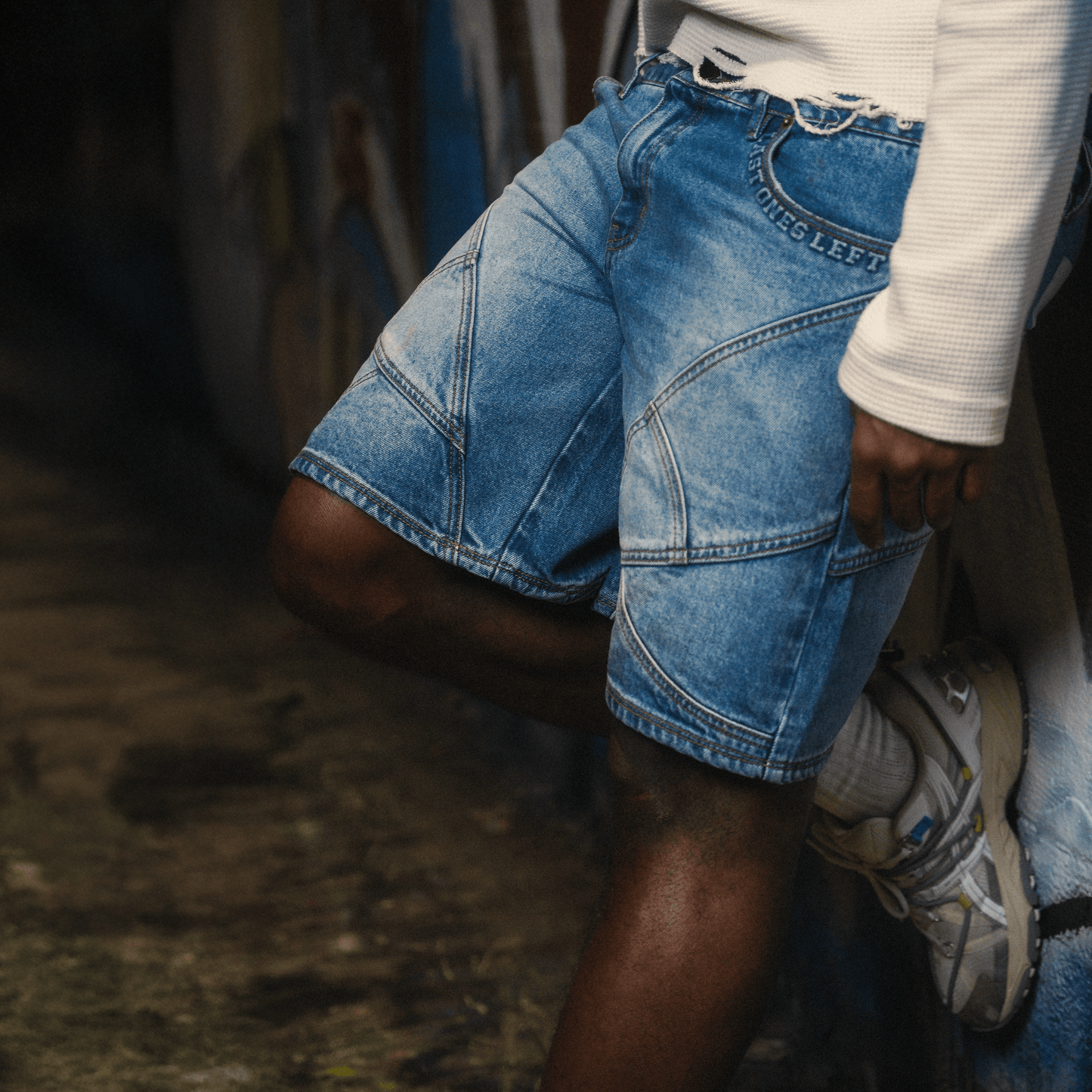 Double Waistband Denim Shorts