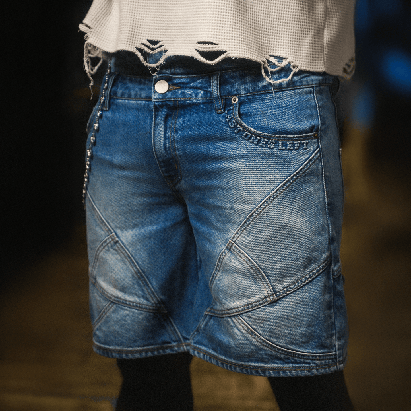 Double Waistband Denim Shorts