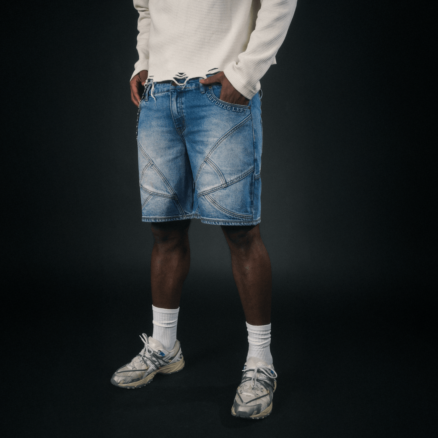 Double Waistband Denim Shorts