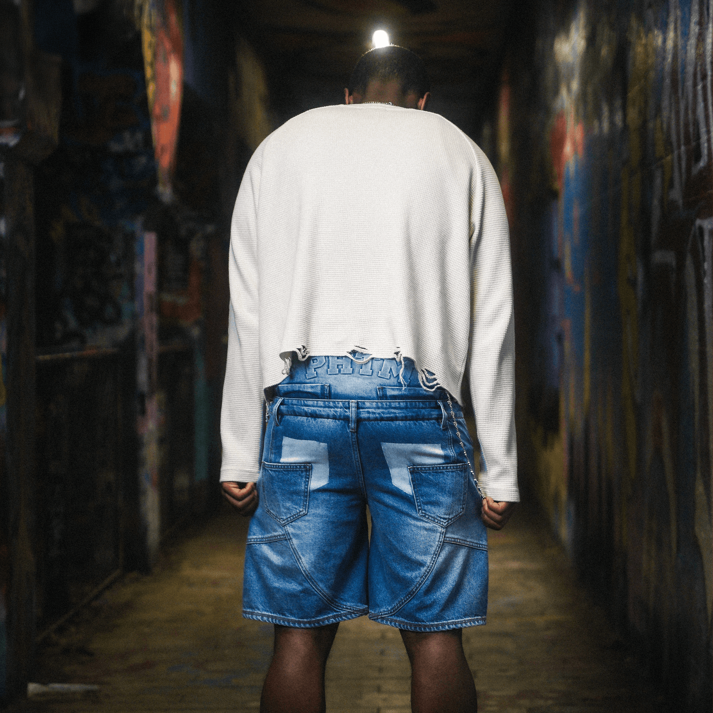 Double Waistband Denim Shorts