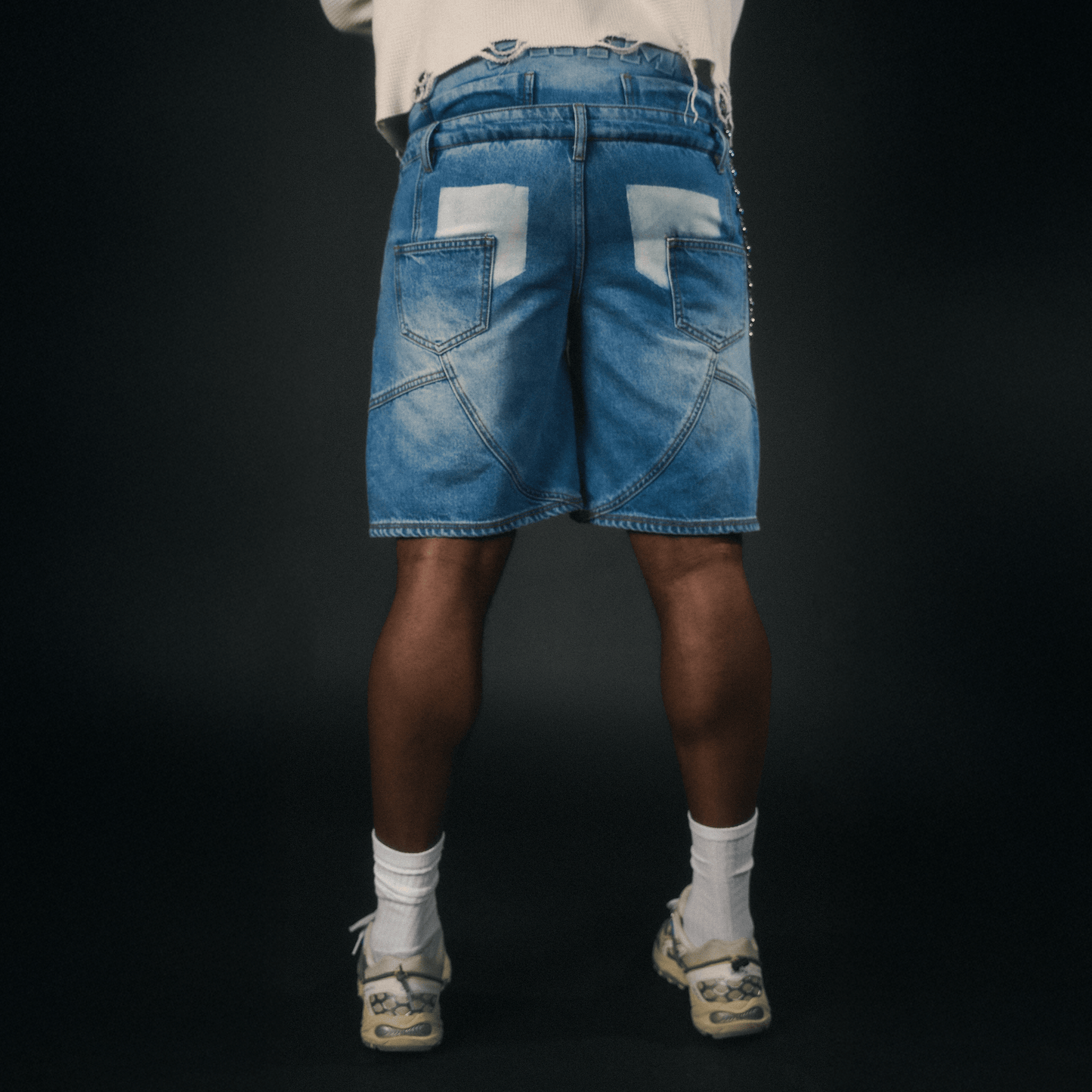 Double Waistband Denim Shorts